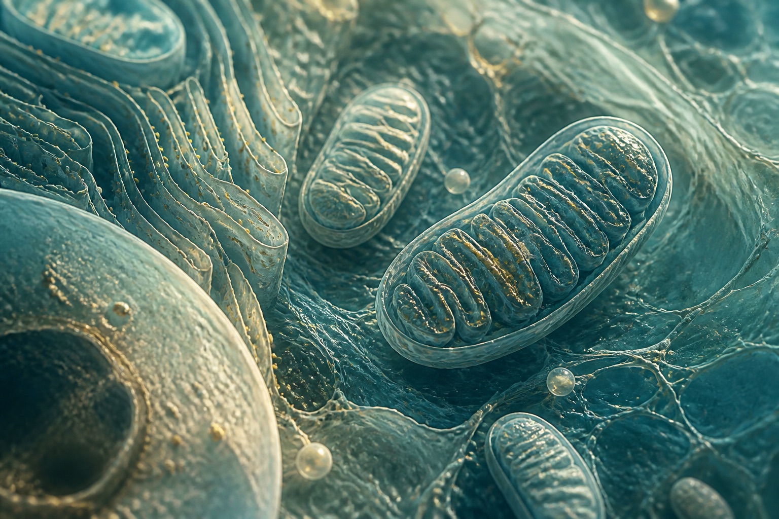 Illustration von Mitochondrien und Zellstrukturen aus dem MVG-Konzept zur Zellfunktion